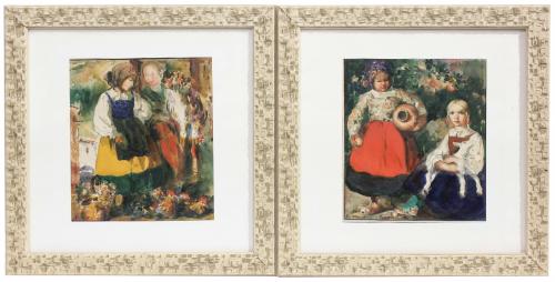 BARTOLOMÉ MONGRELL MUÑOZ (1880/82-1938). "PAIR OF SKETCHES OF YOUNG COUNTRY GIRLS".