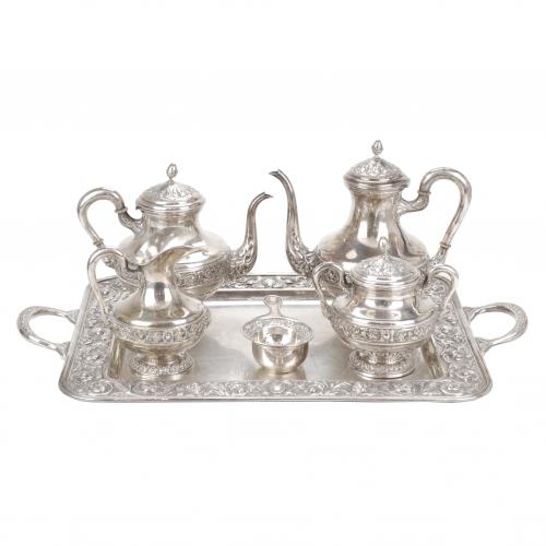 SILVER SPANISH COFFEE AND TEA SET, SECOND QUARTER C20th.