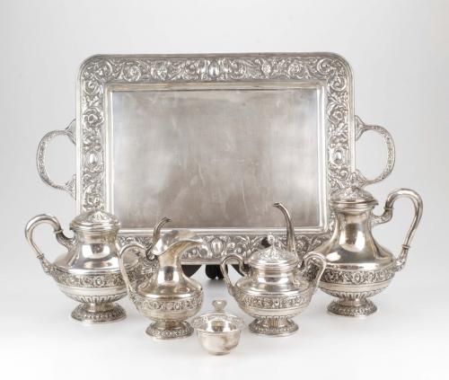 SILVER SPANISH COFFEE AND TEA SET, SECOND QUARTER C20th.