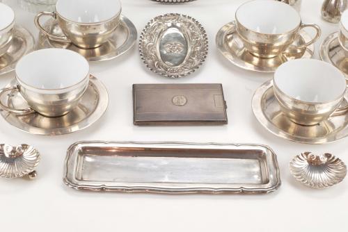 LOT OF SILVERWARE, HAMMERED SILVER AND CUT CRYSTAL, SECOND