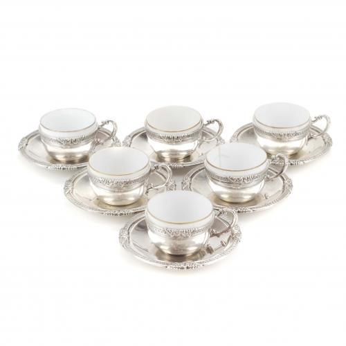 SET OF SIX SPANISH SILVER COFFEE CUPS, MID C20th.