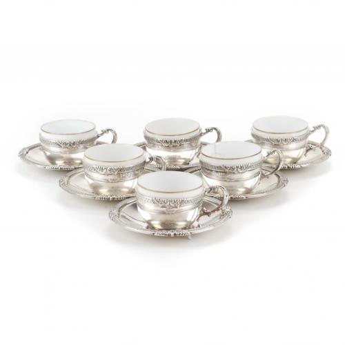 SET OF SIX SPANISH SILVER COFFEE CUPS, MID C20th.