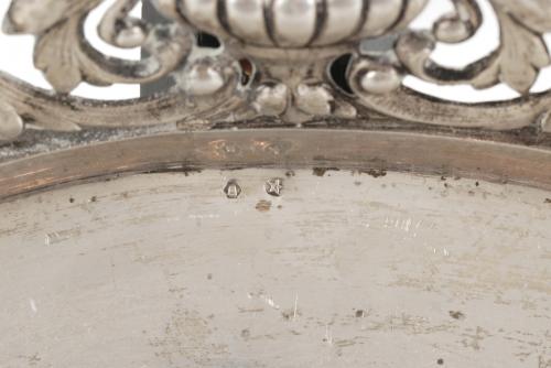 TWO SILVER ENGRAVED AND DECORATED SPANISH JUGS, SALVER, TRA