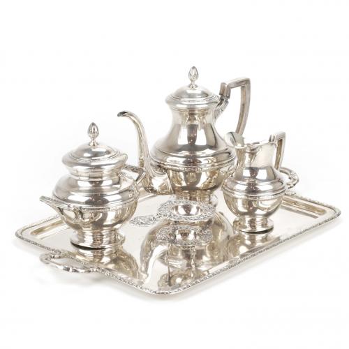 SILVER BARCELONA COFFEE SET, FIRST QUARTER C20th.