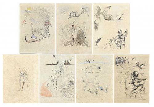 SALVADOR DALÍ I DOMÈNECH (1904-1989). "SECRET POEMS OF APOLLINAIRE". 1967. `SET OF 7 ETCHINGS