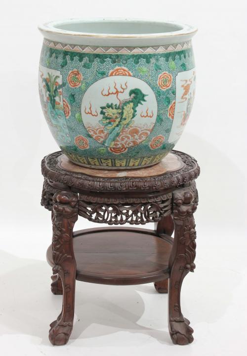 CHINESE FISH BOWL AND BASE, C20th.