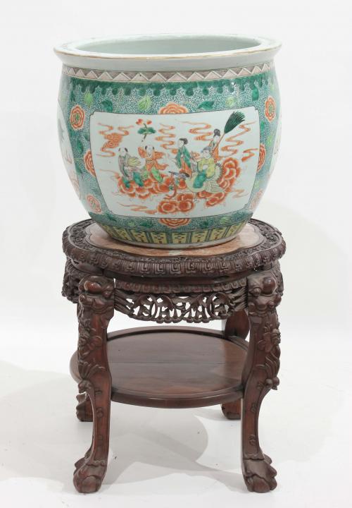 CHINESE FISH BOWL AND BASE, C20th.