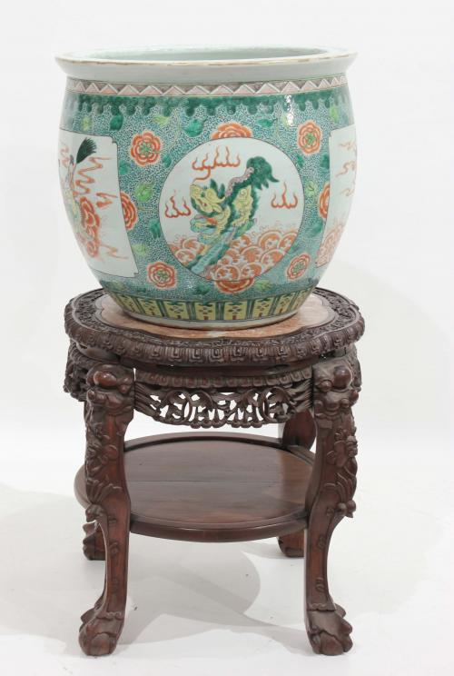 CHINESE FISH BOWL AND BASE, C20th.