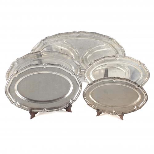 SET OF FIVE SILVER BARCELONA TRAYS, MID 20th.