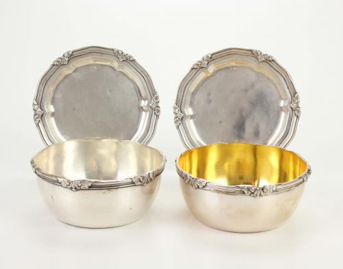 SET OF SIX BARCELONA SILVER SIDE PLATES AND FINGER BOWLS, M