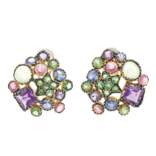 EARRINGS WITH COLOURED STONES.