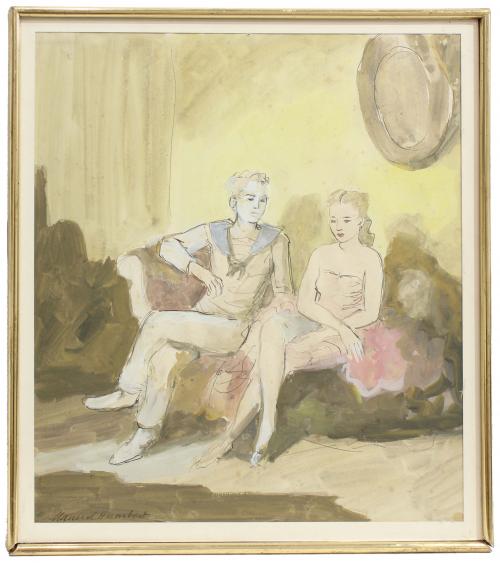MANUEL HUMBERT (1890-1975). "COUPLE SEATED ON THE SOFA: