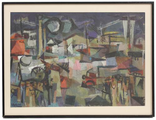 RAMÓN AGUILAR MORE (1924-2015). "CUBIST URBAN VIEW",  CIRCA 1960.