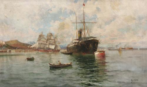 HERNÁNDEZ MONJO (1862-1937). "NAVAL SCENE".