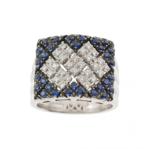 SORTIJA ANCHA DE DIAMANTES Y ZAFIROS.