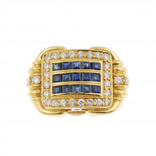 SORTIJA CON DIAMANTES Y ZAFIROS.