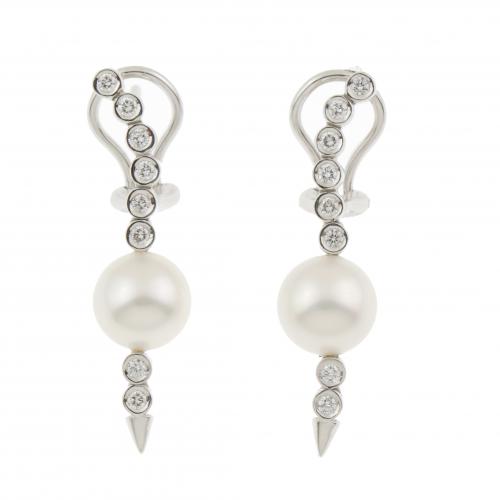 PENDIENTES DE DIAMANTES Y PERLA.