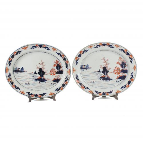 PAIR OF THREE IMARI PLATES, C19th.