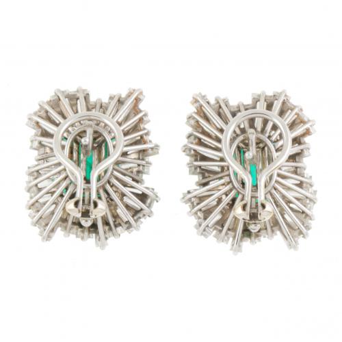 DIAMOND AND EMERALD EARRINGS, MID C20th.