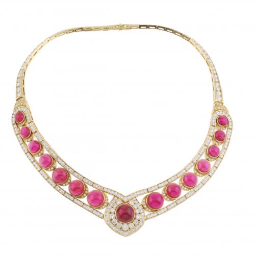 GARGANTILLA CON DIAMANTES Y TURMALINAS.