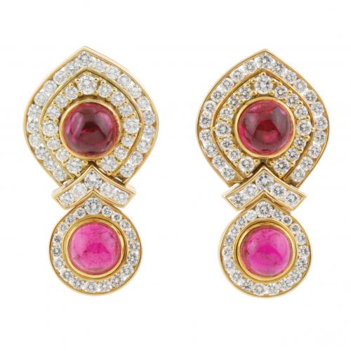 PENDIENTES CON DIAMANTES Y TURMALINAS.