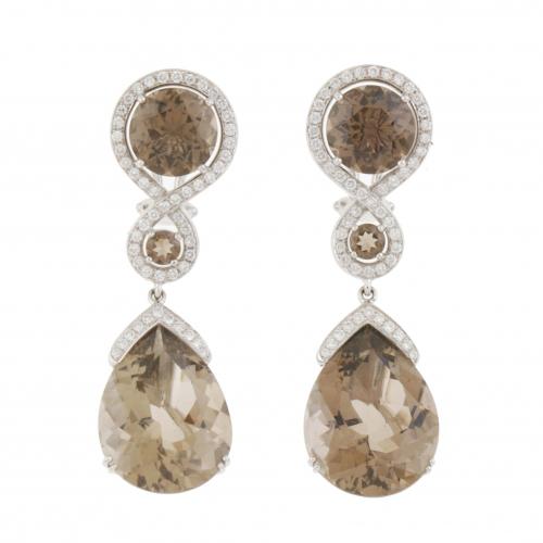 SUAREZ. DIAMOND AND SMOKY QUARTZ EARRINGS.