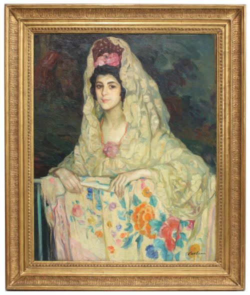 RAMON TUSQUETS Y MAIGNON (1837-1904). "GIRL IN THE MANTILLA".