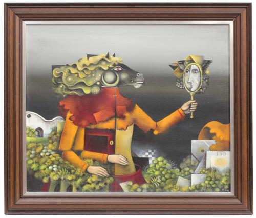 EDUARDO ALCOY (1930-1987). "FIGURE WITH CABBAGE HEAD AND MIRROR".