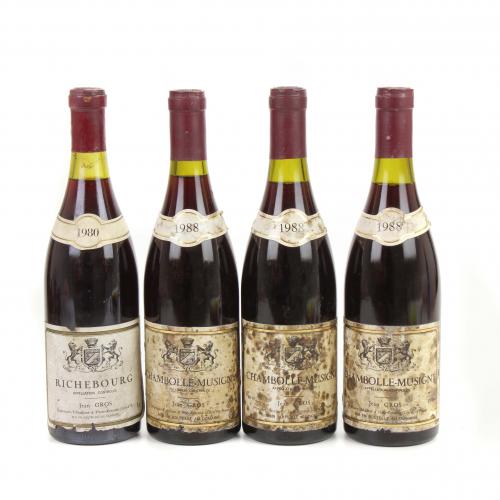 ONE BOTTLE OF 1980 JEAN GROS, RICHEBOURG, FRANCE.THREE  BOTTLES OF 1988 JEAN GROS, CHAMBOLLE-MUSIGNY, FRANCE.