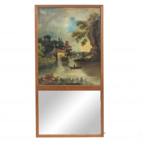 TROMEAU MIRROR, C20th. WITH WOOD FRAME. 