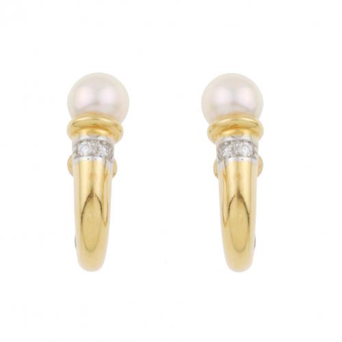 PENDIENTES CON PERLAS Y DIAMANTES.