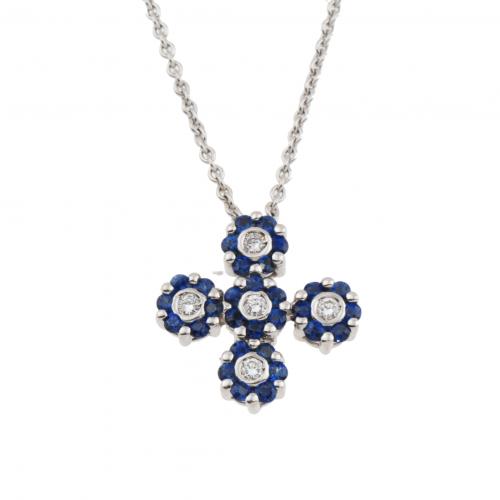 COLGANTE CRUZ CON DIAMANTES Y ZAFIROS.
