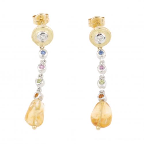 PENDIENTES CON DIAMANTES, ZAFIROS Y AMBAR.