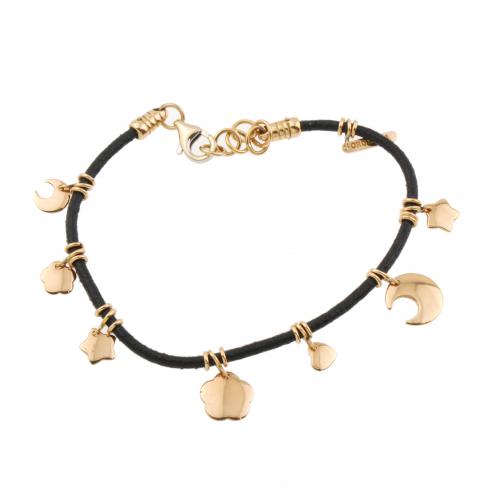 PULSERA EN ORO Y CUERO.