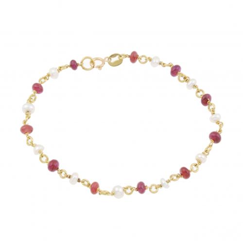PULSERA CON PERLAS Y RUBÍES.