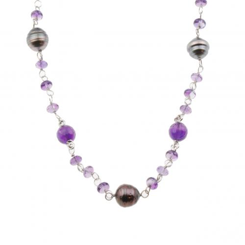 COLLAR CON PERLAS Y AMATISTAS.