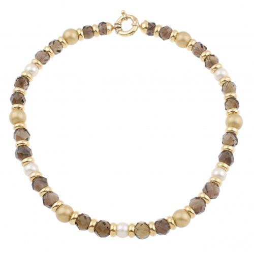 COLLAR CON PERLAS Y CUARZO FUMÉ.