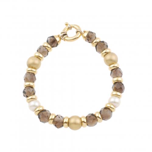 PULSERA CON PERLAS Y CUARZO FUMÉ.