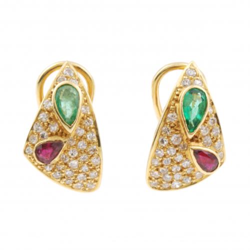 PENDIENTES CON DIAMANTES, ESMERALDAS Y RUBÍES.