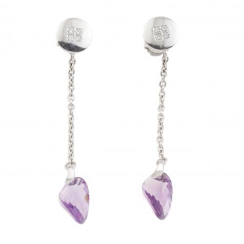 PENDIENTES LARGOS CON DIAMANTES Y AMATISTAS.