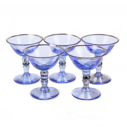 SET OF FIVE LIQUEUR GLASSES, MID C20th.