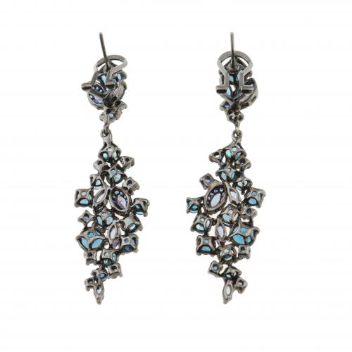 LONG DROP GEMSTONE EARRINGS.