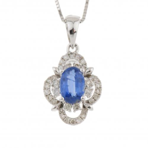 CYANITE AND DIAMOND ROSETTE PENDANT.