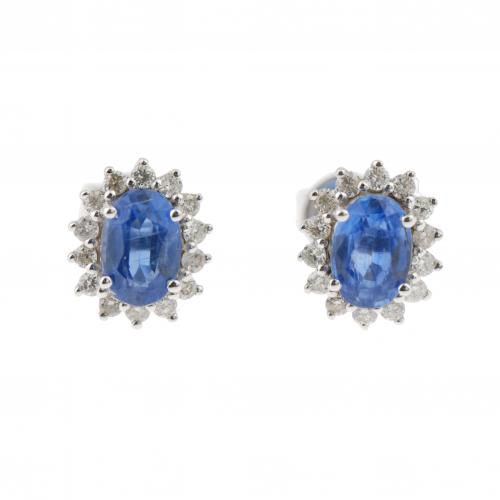 CYANITE AND DIAMOND ROSETTE EARRINGS