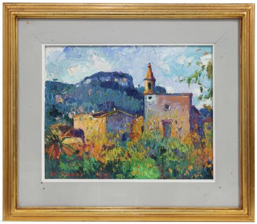 RAMON NADAL (1913-1999). "MAJORCAN VILLAGE LANDSCAPE". 1977