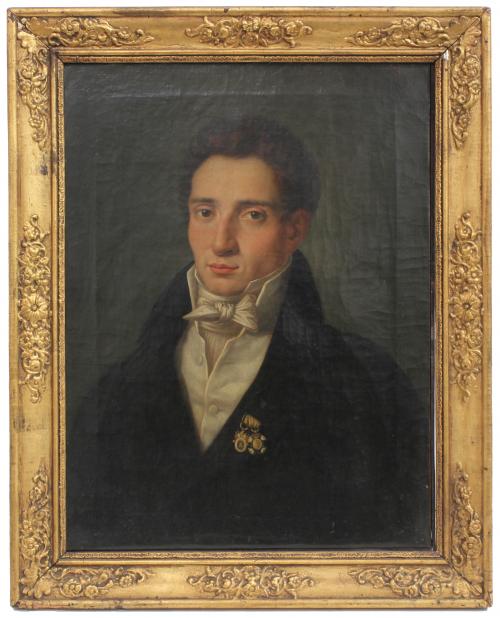 ESCUELA ESPAÑOLA, SIGLO XIX. "RETRATO DE CABALLERO CON CONDECORACIONES MILITARES".