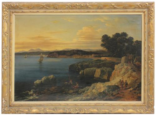 PROBABLY ITALIAN SCHOOL, C19th "COASTAL LANDSCAPE, PROBABLY LIGURIA OR NAPLES REGION". 1825