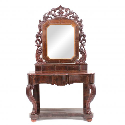 SPANISH CONSOLE WITH MIRROR, MID C20th.