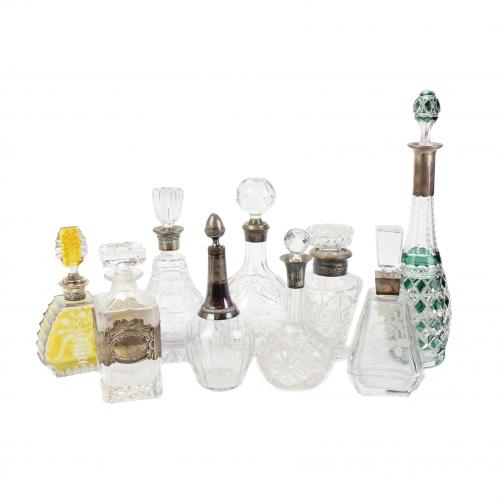 LOT OF NINE DECANTERS,  MID C20th.  