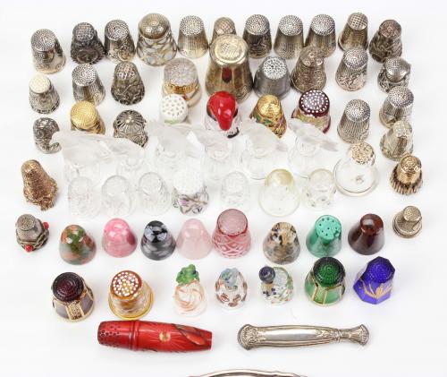 LOT OF SIXTY THREE THIMBLES AND NEEDLE CASES, SECOND HALF C